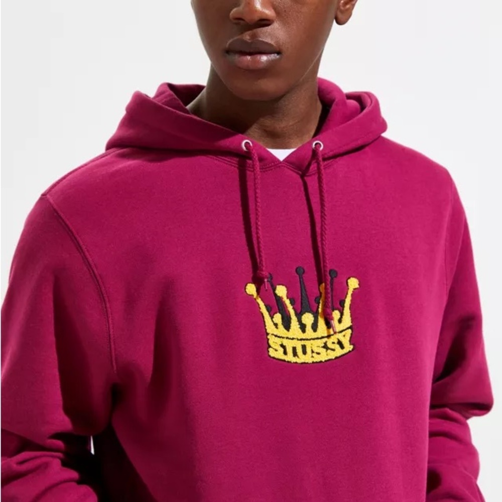 Stussy Men's Maroon Hoodie with Crown Logo